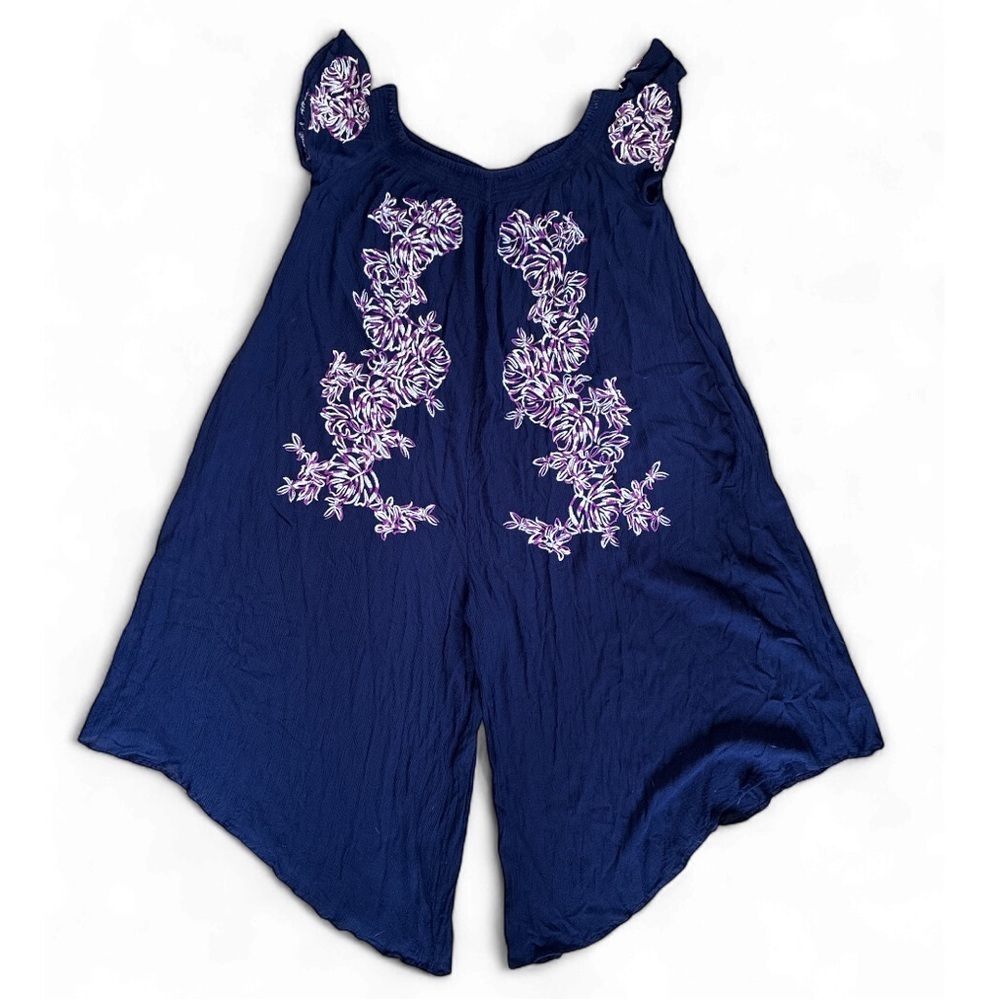 FREE PEOPLE The High Road blue embroidered romper jumpsuit oversized XS - Picture 10 of 11